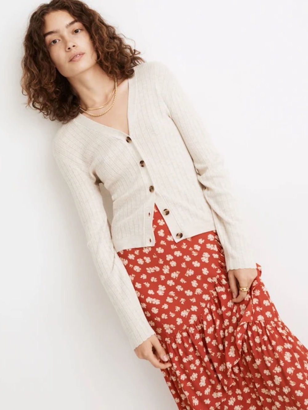 Madewell Pointelle Ribbed Cardigan Sweater Heather Oat V-Neck Button Size XXS